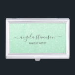 Elegant modern mint green glitter makeup artist business card holder<br><div class="desc">Modern design featuring faux mint green glitter texture with elegant calligraphy font.</div>