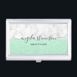 Elegant modern mint green glitter makeup artist business card holder<br><div class="desc">Modern design featuring faux glitter texture,  white marble and elegant calligraphy font.</div>