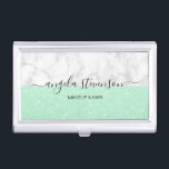 Elegant modern mint green glitter makeup artist business card holder<br><div class="desc">Modern design featuring faux glitter texture,  white marble and elegant calligraphy font.</div>