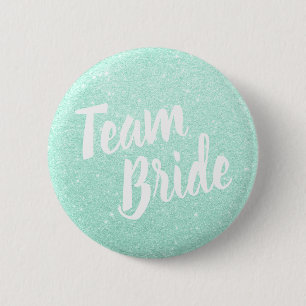 Elegant & modern mint green glitter team bride 2 inch round button