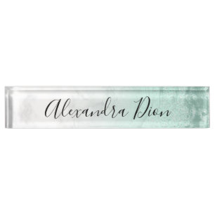 Elegant modern mint green glitter white marble nameplate
