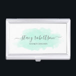 Elegant modern mint watercolor interior designer business card holder<br><div class="desc">Modern design featuring a mint watercolor texture and elegant calligraphy font.</div>