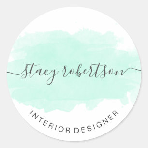 Elegant modern mint watercolor interior designer classic round sticker
