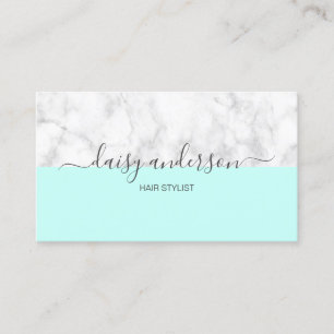 Elegant modern mint & white marble hair stylist business card