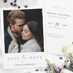 Elegant Modern Mixed Font Rose Gold Photo Wedding Save The Date<br><div class="desc">This simply chic photo wedding save the date flat card template features an elegant, minimalist, modern design. Please browse our shop for versions of this design with Save the Date text in black and in gold, and in a postcard format, too! The front features your first names under your favorite...</div>
