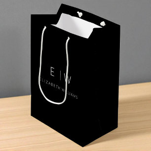 Elegant Modern Modern Minimalist Monogram Name Medium Gift Bag