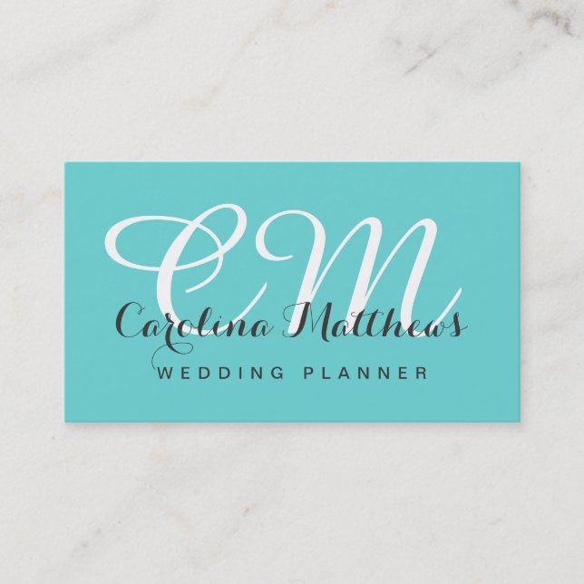 Elegant Modern Monogram Aqua Blue Business Card (Front)