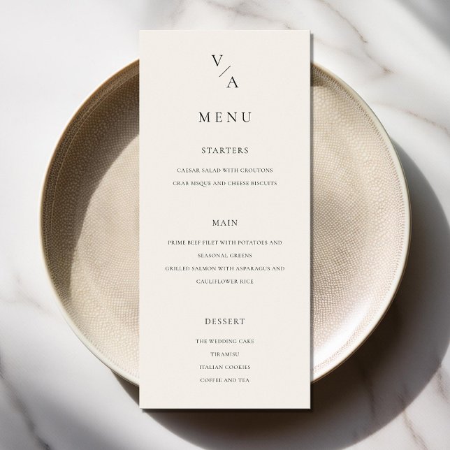 Elegant Modern Monogram Black and Ivory Wedding Menu (Creator Uploaded)