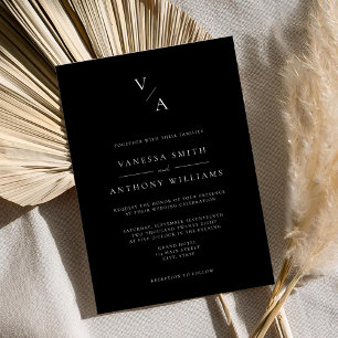 Elegant Modern Monogram Black and White Wedding Invitation