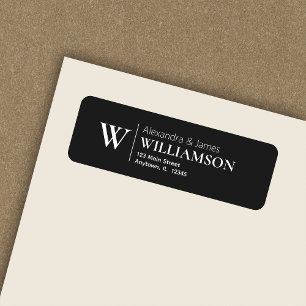 Elegant Modern Monogram Black Noir Return Address