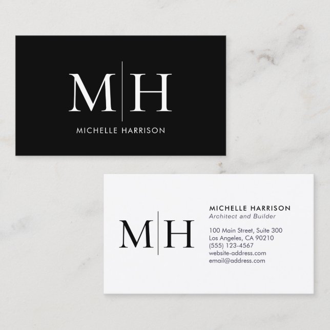 Elegant Modern Monogram Black White Professional Business Card (Front/Back)