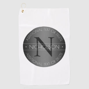 Elegant Modern Monogram Black & White Shading Golf Towel