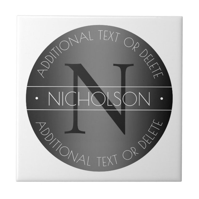 Elegant Modern Monogram Black & White Shading Tile (Front)