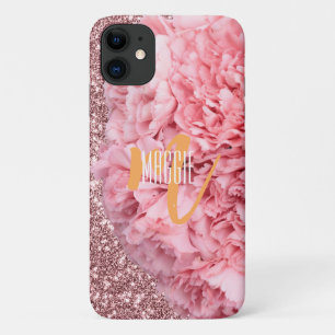 Elegant Modern monogram Blush pink Glitter Girly iPhone 11 Case
