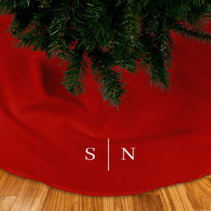 Elegant Modern Monogram   Christmas Red Brushed Polyester Tree Skirt