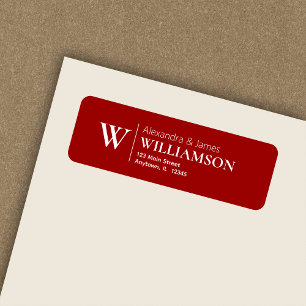 Elegant Modern Monogram Crimson Red Return Address