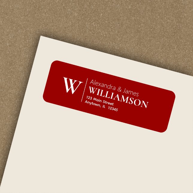 Elegant Modern Monogram Crimson Red Return Address (Creator Uploaded)