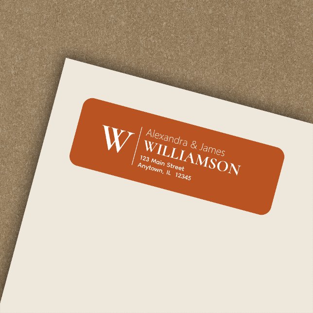 Elegant Modern Monogram Dark Orange Return Address (Creator Uploaded)