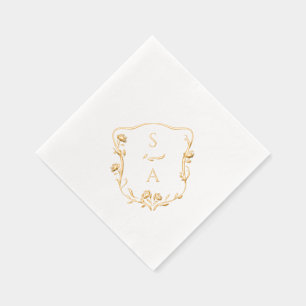 Elegant Modern Monogram Floral Crest Wedding Foil Napkins