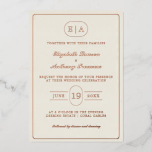 Elegant Modern Monogram Gold Foil Wedding 