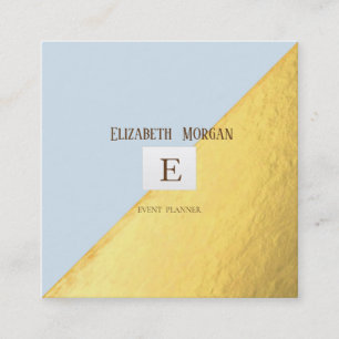 Elegant Modern Monogram Gold,Light Blue Square Business Card