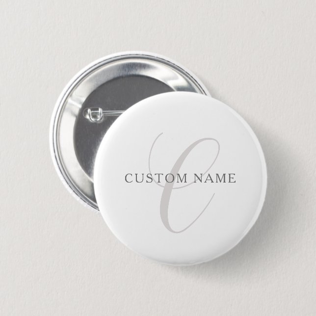 Elegant Modern Monogram | Grey & White (editable) 2 Inch Round Button (Front & Back)
