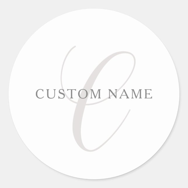 Elegant Modern Monogram | Grey & White (editable) Classic Round Sticker (Front)