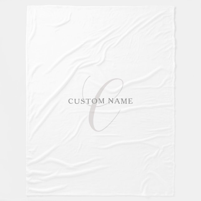 Elegant Modern Monogram | Grey & White (editable) Fleece Blanket (Front)