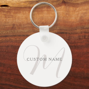 Elegant Modern Monogram   Grey & White (editable) Keychain