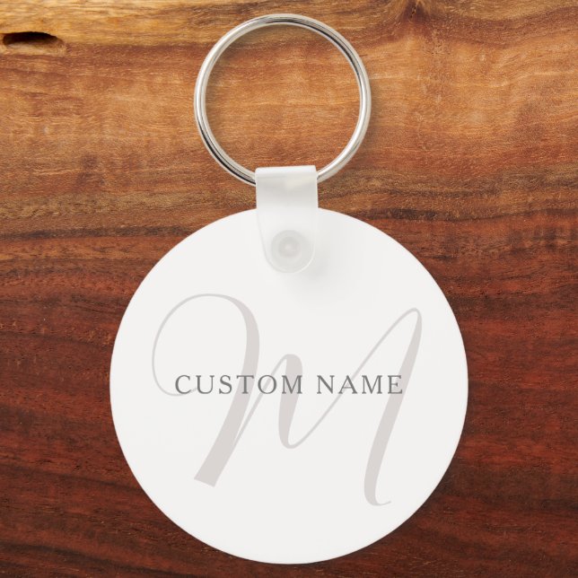 Elegant Modern Monogram | Grey & White (editable) Keychain (Front)