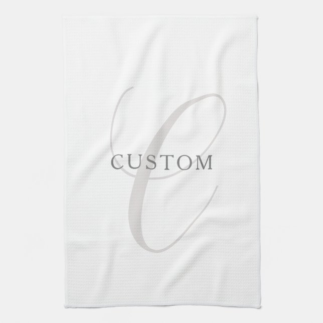 Elegant Modern Monogram | Grey & White (editable) Kitchen Towel (Vertical)