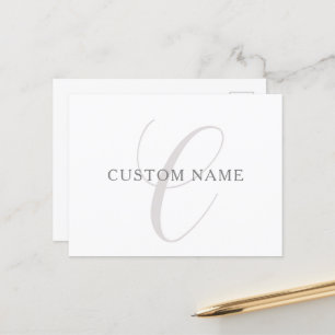 Elegant Modern Monogram   Grey & White (editable) Postcard