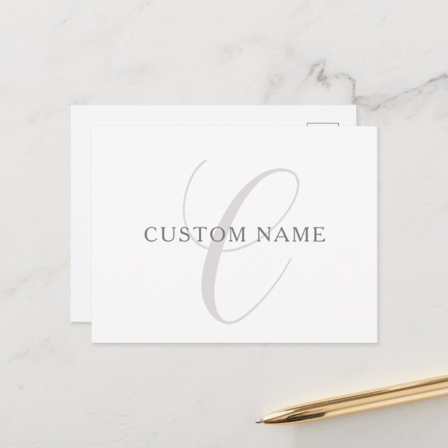 Elegant Modern Monogram | Grey & White (editable) Postcard (Front/Back In Situ)