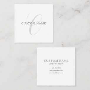 Elegant Modern Monogram   Grey & White (editable) Square Business Card