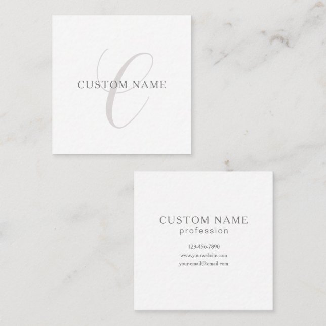 Elegant Modern Monogram | Grey & White (editable) Square Business Card (Front/Back)