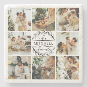 Elegant Modern Monogram Initial Family Name Photo Stone Coaster
