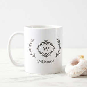 Elegant Modern Monogram Laurel Wreath Trendy Brown Coffee Mug
