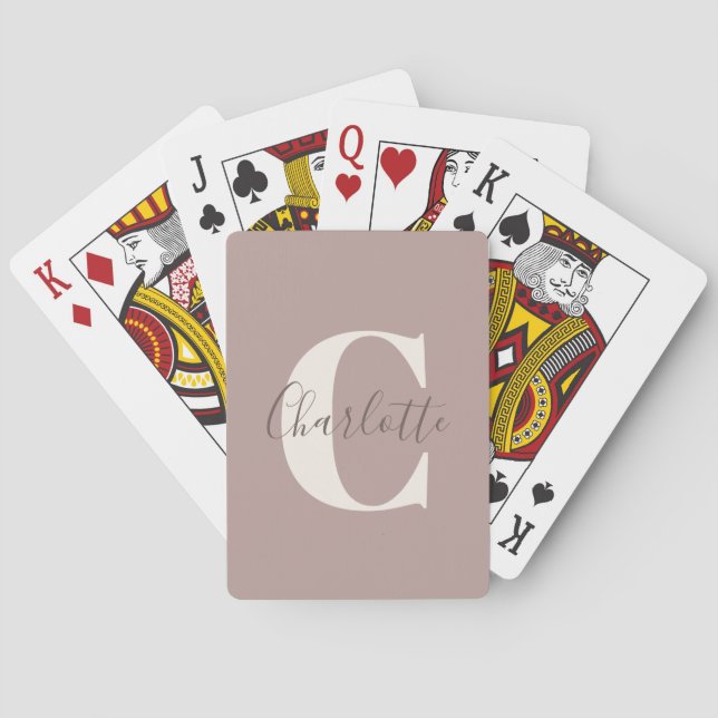 Elegant Modern Monogram Name Dusty Mauve Playing Cards (Back)