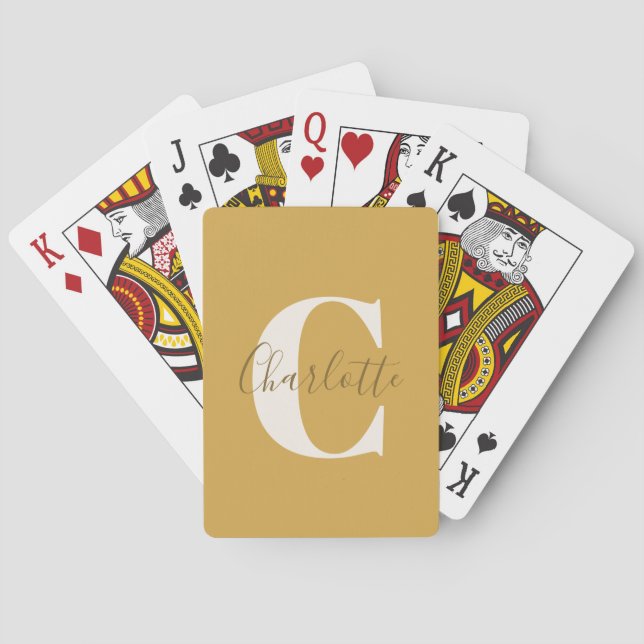 Elegant Modern Monogram Name Dusty Yellow Playing Cards (Back)