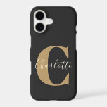 Elegant Modern Monogram Name in Black Gold<br><div class="desc">Simple Personalized Monogram and Name in Black and Gold Case-Mate iPhone 14 Case</div>