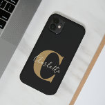 Elegant Modern Monogram Name in Black Gold Case-Mate iPhone 14 Case<br><div class="desc">Simple Personalized Monogram and Name in Black and Gold Case-Mate iPhone 14 Case</div>