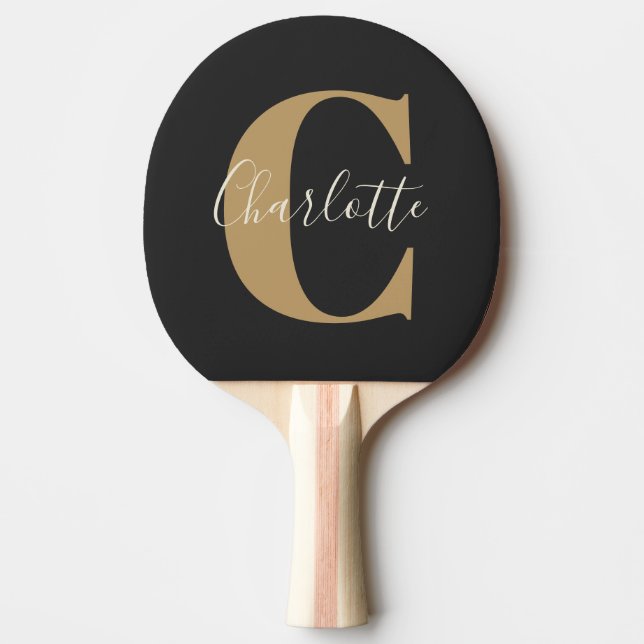Elegant Modern Monogram Name in Black Gold  Ping Pong Paddle (Front)