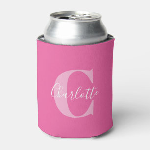 Elegant Modern Monogram Name in Hot Pink Can Cooler