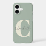 Elegant Modern Monogram Name in Sage Green<br><div class="desc">Simple Personalized Monogram and Name in Sage Green Case-Mate iPhone 14 Case</div>
