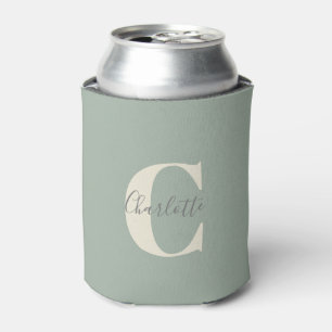 Elegant Modern Monogram Name in Sage Green   Can Cooler
