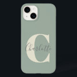 Elegant Modern Monogram Name in Sage Green  Case-Mate iPhone 14 Case<br><div class="desc">Simple Personalized Monogram and Name in Sage Green Case-Mate iPhone 14 Case</div>