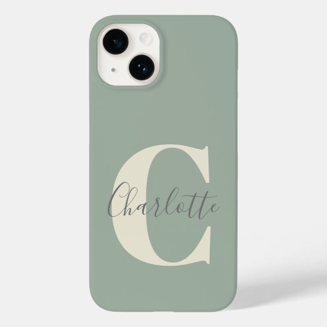 Elegant Modern Monogram Name in Sage Green  Case-Mate iPhone Case (Back)