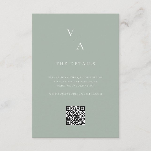 Elegant Modern Monogram Sage Green Wedding Enclosure Card (Front)