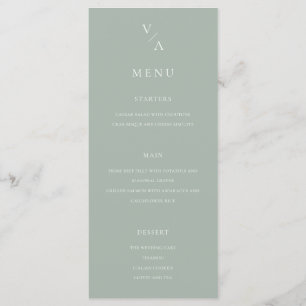 Elegant Modern Monogram Sage Green Wedding Menu