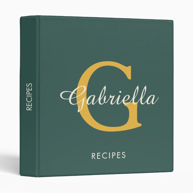 Elegant Modern Monogram Script Name Recipe Binder (Front/Spine)